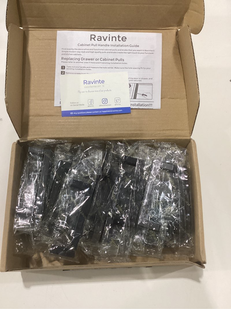 Condition photo showing New/Like New for Ravinte 30 Pack Solid 3 Inch Center to Center Slim Square Bar Drawer Handles Kitchen Cabinet Handles Black Drawer Pulls Kitchen Cabinet Hardware Matte Black Dresser Pulls for Cupboard 30 Flat Black 3'' Hole Center