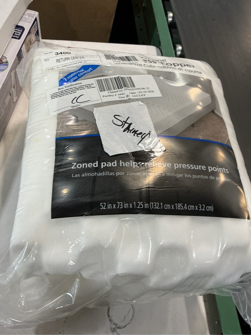 Condition photo showing As Is for mainstays 1.25  7-zone foam mattress topper  full