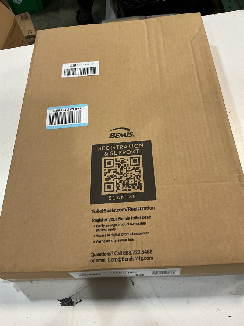 Condition photo showing New/Like New for bemis 1500ec durable wood toilet seat with easy clean hinges, made in usa, elongated, ice grey elongated 1-pack elongated