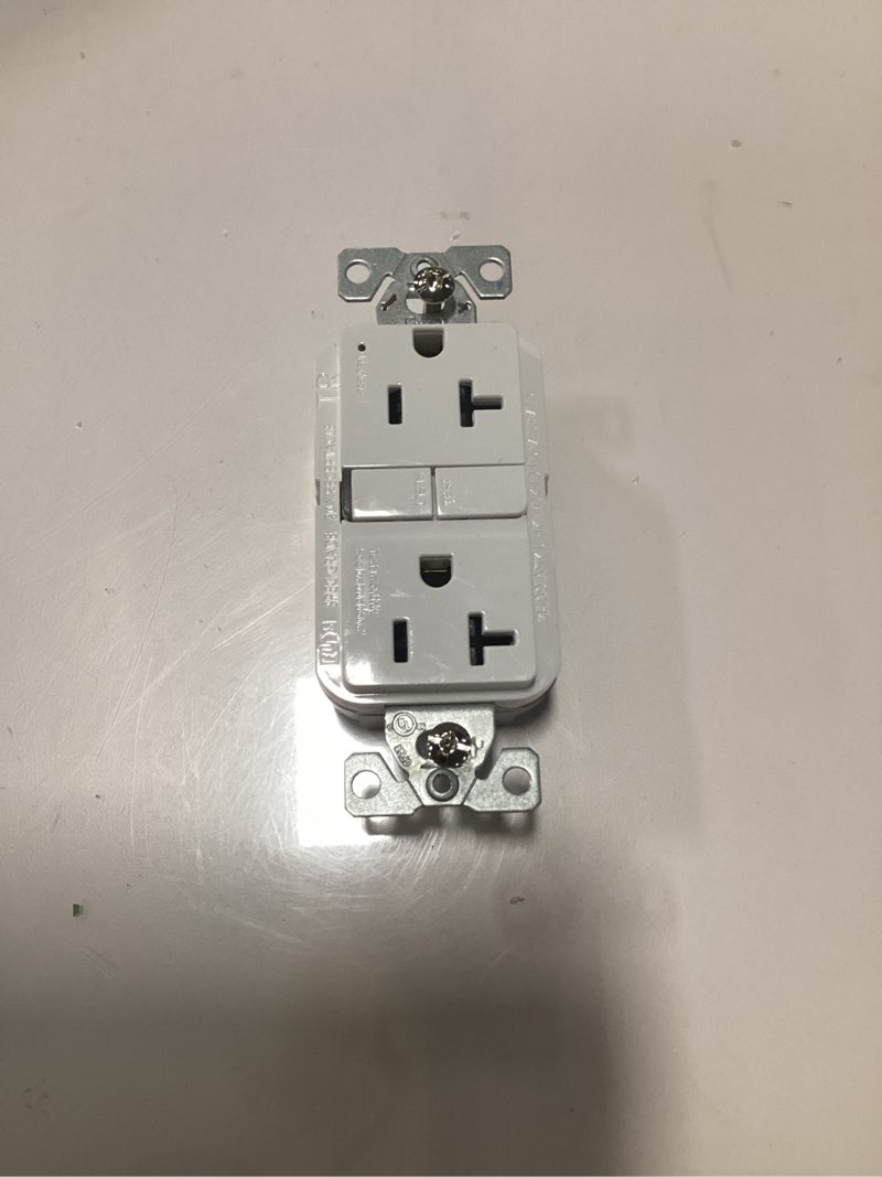 Condition photo showing As Is for Self-Test GFCI Duplex Receptacle, 15A, Slim, 5-15R, Back & Side Wire - 125V (White)
