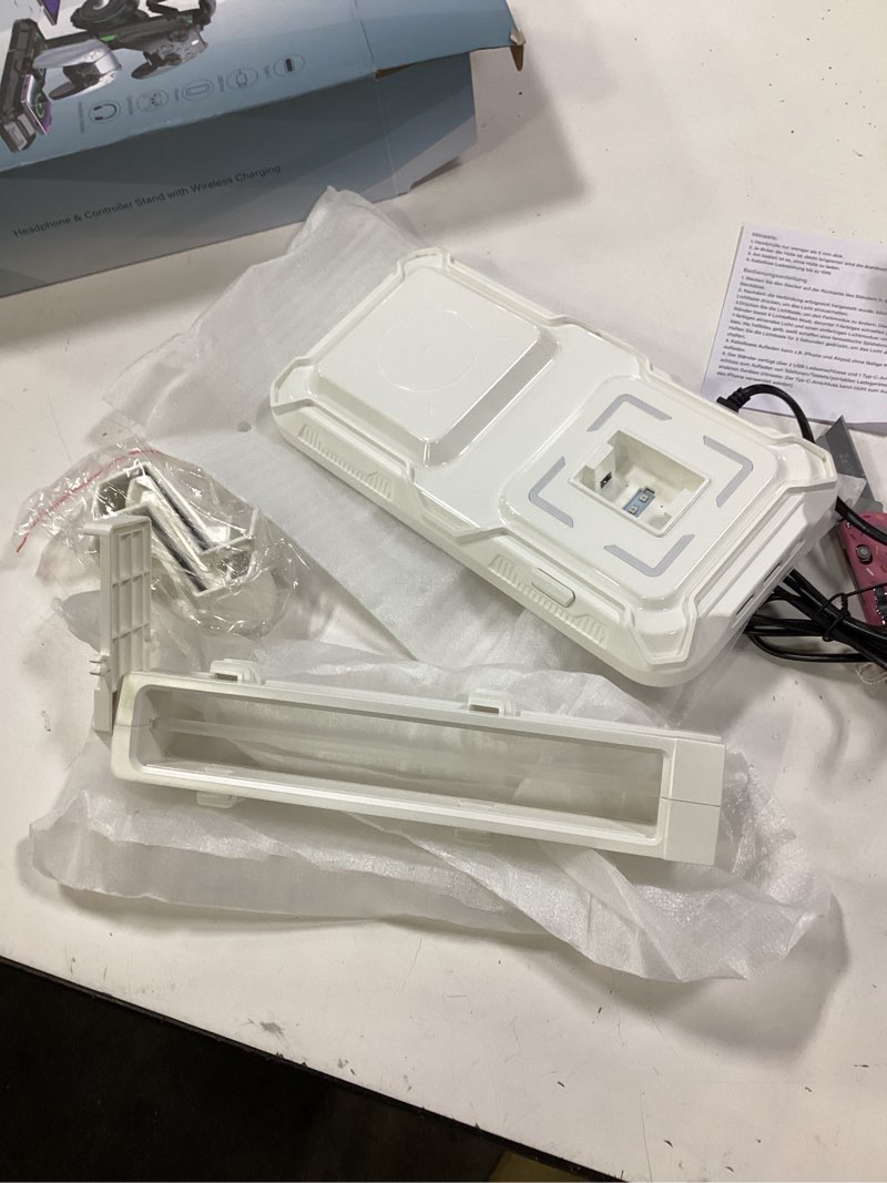 Condition photo showing Good Condition for KDD RGB Headphone & Controller Stand with Wireless Charging - Rotatable Headset Stand with 9 Light Modes - Controller Holder with 2 USB and Type C Ports - for Gamers Desktop Accessories(White)