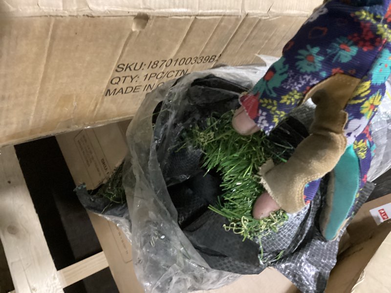 Condition photo showing As Is for LITA 7ft x 13ft Realistic Deluxe Artificial Grass Synthetic Thick Lawn Turf Carpet Perfect for Indoor/Outdoor Landscape, 7'X13', Green 7'x 13'= 91 sq ft