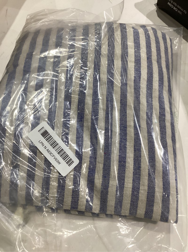 Condition photo showing Good Condition for meioro Table Cloth Blue White Striped Tablecloth Tassels Cotton Linen Dust-Proof Table Cover for Dining Coffee Buffet Kitchen Picnic Tables, Parties Holiday Indoor Outdoor Tablecloths (55x70 Inch)