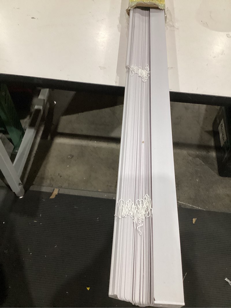 Condition photo showing Good Condition for achim gii morningstar indoor cordless vinyl light filtering window mini blind  pearl white  64  l x 52  w