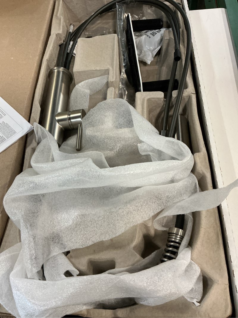 Condition photo showing Good Condition for delta antoni pro style commercial kitchen faucet with pull down sprayer, brushed nickel single hole kitchen sink faucet, single handle, spotshield stainless 18803-sp-dst