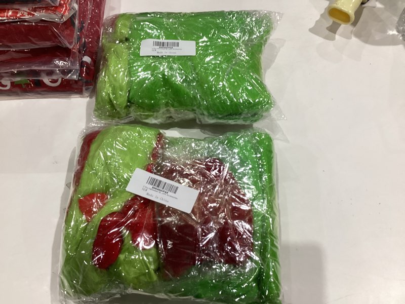 Condition photo showing New/Like New for yoloodayy 4 pcs christmas green big monster santa costumes accessories women green fuzzy leg warmers santa hat with red heart red socks greens hand for adult christmas outfit accessories