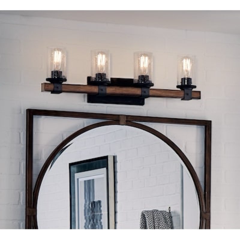  Kichler Barrington 29.5-in 4 Light Distressed Black Farmhouse Bathroom Vanity light