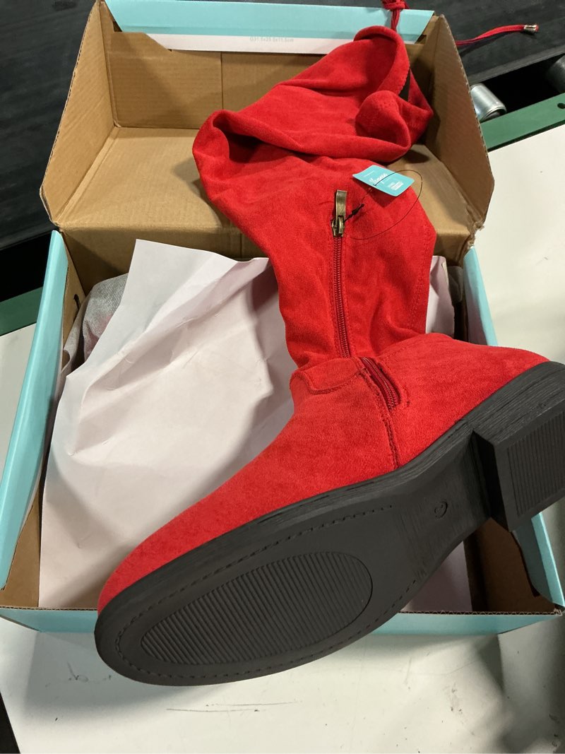 Condition photo showing New/Like New for (size:10)women's synthetic suede over the knee flat heel thigh high boots | dressy casual thigh high boots,long tall knee high boots ,side zipper, tie-back top,fall,dating,outfit,weekend