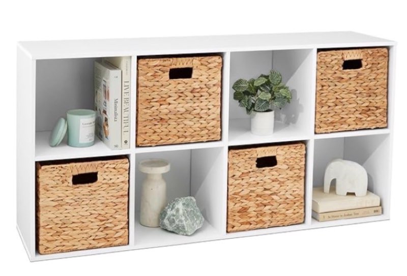 best choice products 8-cube storage organizer, 13.5in shelf opening, bookcase, display shelf, customizable w/ 2 removable back panels – white