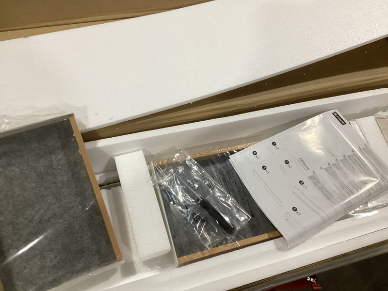 Condition photo showing As Is for (similar to)fenge acrylic monitor stand riser, 42.5 inches dual monitor stand with metal storage, 2 tier acrylic computer riser for desk, clear laptop stand for pc, laptop, printer, tv, oak oak 42.5in
