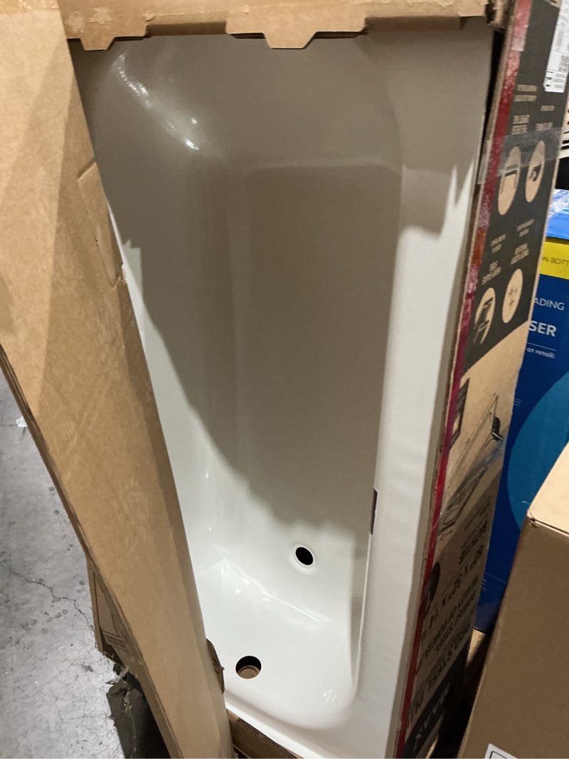 Condition photo showing As Is for maax pro steel plus 32-in x 60-in white porcelain enameled steel rectangle alcove soaking bathtub ( right drain )