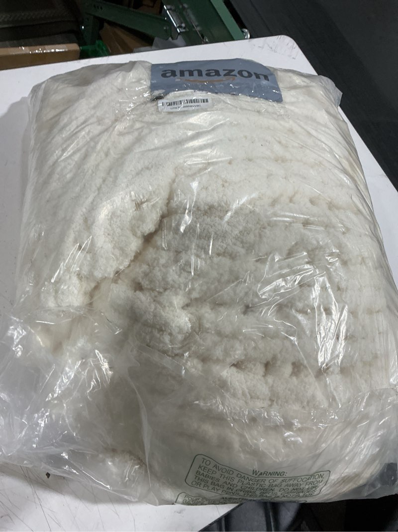 Condition photo showing As Is for l'agraty chunky knit blanket throw,soft chenille yarn throw blanket 50x60?handmade cable knit crochet blanket,large knit blankets chunky yarn,rope knot throw blanket for couch sofa bed home decor ivory 50"x60"