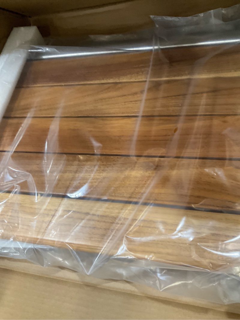 Condition photo showing New/Like New for [upgraded version] 20" folding teak shower seat wall mounted- shower bench for inside shower, ada compliant teak shower seat wall mounted bench bathroom stool, folding bathtub shower seat for elderly 20*17*10.9 inch