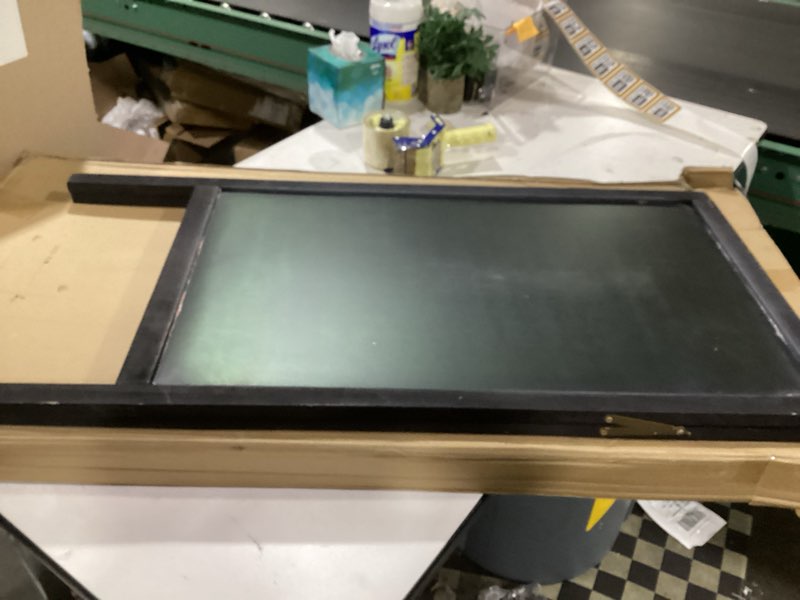 Condition photo showing As Is for wooden a-frame sign, magnetic 40" x 20" black chalk board sign board, double-sided sandwich board signs outdoor, chalkboard easel, menu board for restaurant, business or wedding