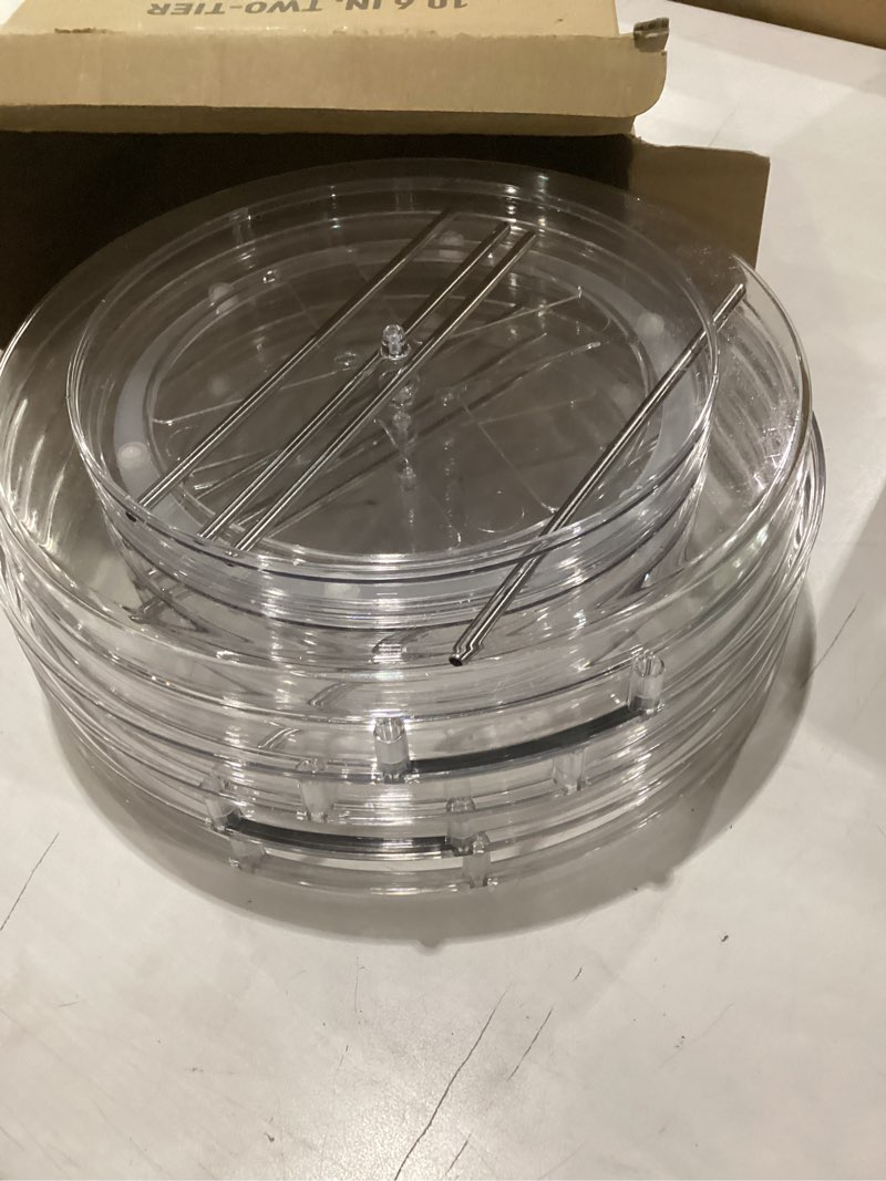 Condition photo showing Good Condition for lamu 2 pack 2 tier lazy susan turntable organizer 10.6'' rotating spice rack organization for cabinet, kitchen, pantry, countertop, bathroom, vanity, medicine cabinet organizer, clear clear 10.6in 2pack