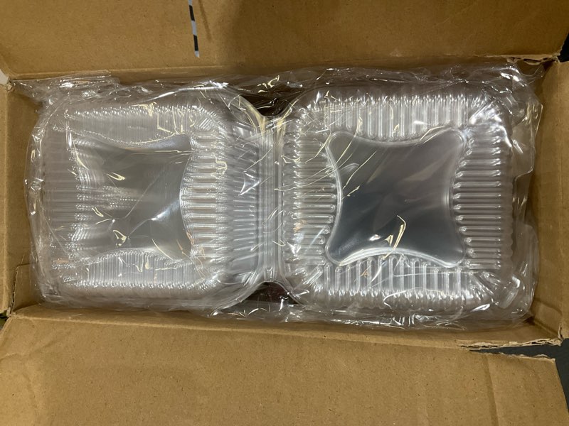 Condition photo showing New/Like New for nplux 25 pack clear thickening plastic hinged take out containers disposable clamshell food cake containers with lids 5.8 x 5.8 x 2.75 inch for dessert, cakes, salads, pasta, sandwiches