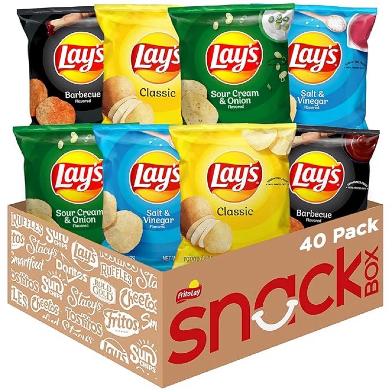 Lay's Potato Chips, 4 Flavor Variety Pack, 1 oz Single Serve Bags, (40 Pack) BEST BY FEB 25/2025
