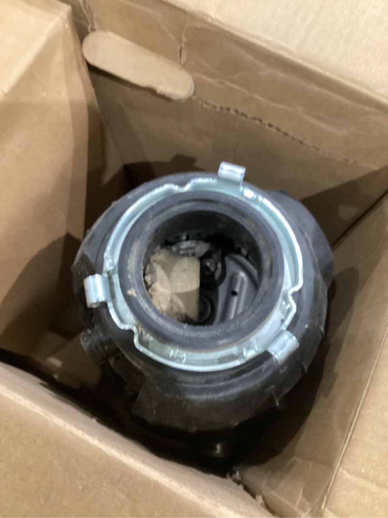 Condition photo showing As Is for insinkerator power 1hp, 1 hp garbage disposal, power series ez connect continuous feed food waste disposer, black
