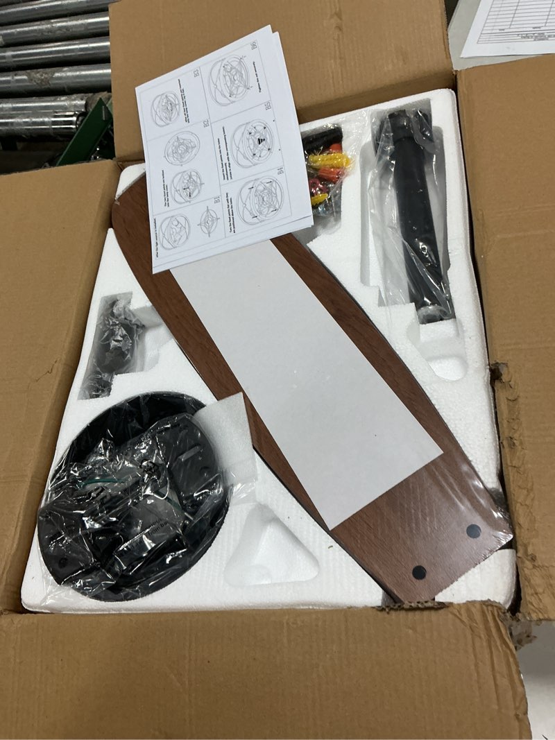 Condition photo showing Good Condition for 52 inch farmhouse ceiling fan with light and remote, black industrial caged flush mount ceiling fans with 6 speed reversible motor and dual finish 5 blades, rustic ceiling fan for living room, bedroom black 52inch