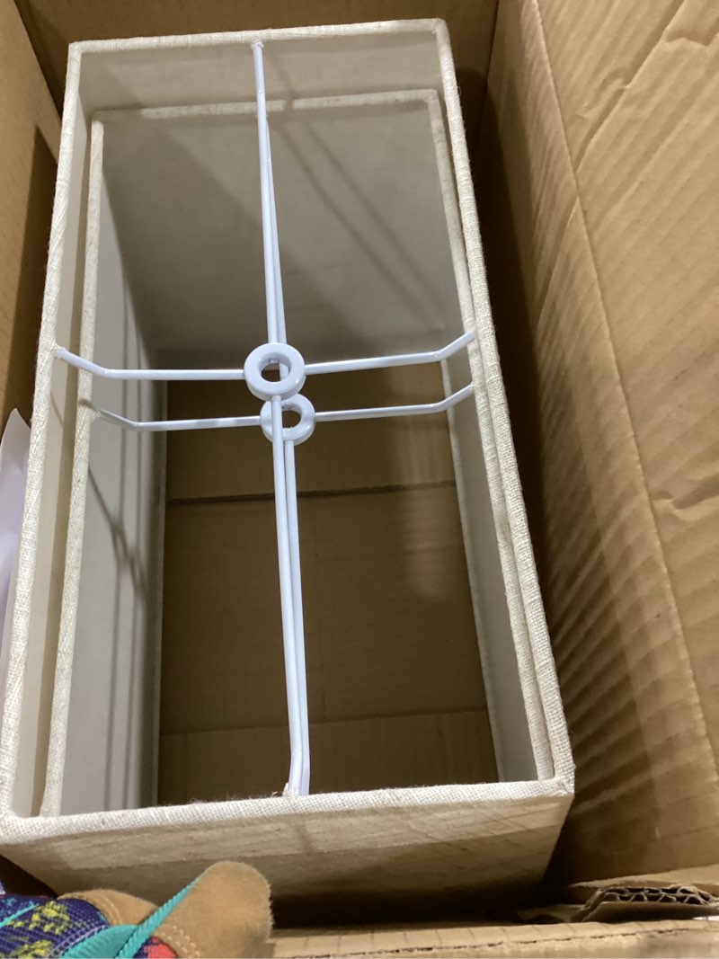 Condition photo showing As Is for Wellmet Set of 2 Square Lampshade, 12" X14" X10" Replacement Lampshade, No Assembly Required, Classic Modern Lamp Shade for Table Lamp, Bedside Lamp, Floor Lamp, Fabric Lamp Shade, Spider Fitter Linen 12X14X10"