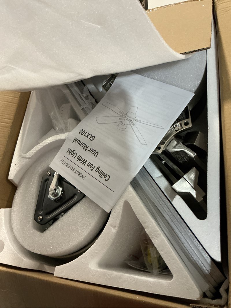 Condition photo showing Good Condition for ohniyou ceiling fans with lights, 52'' low profile ceiling fan with light and remote/app control, modern flush mount ceiling fan for indoor bedroom living room, dimmable, quiet dc motor, silver silver 52 inch