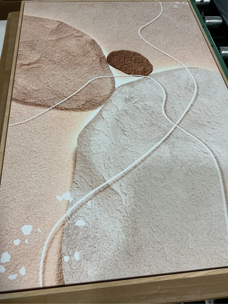 Condition photo showing Good Condition for large framed neutral abstract wall art, modern beige brown canvas prints paintings, minimalist stone shape line pictures artwork decor for living room dining bedroom entryway 24x36 inch 24"l x 36"w beige and brown