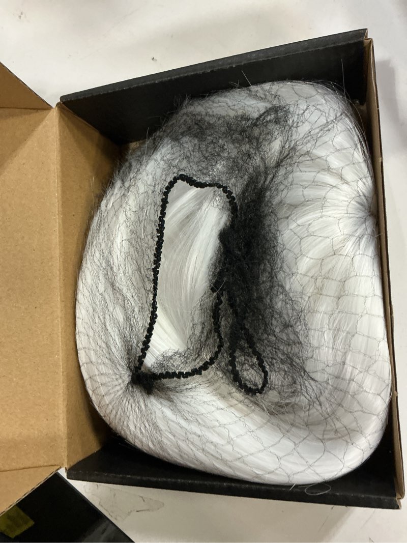 Condition photo showing New/Like New for White Bob Wig With Bangs 12 Inch Short Bob wig for Women Short Bob Wigs Synthetic Fiber Bob Wigs and Halloween Cosplay Wig for Daily Life Colorful Wigs With One Cap (White) 12 Inch (Pack of 1) White