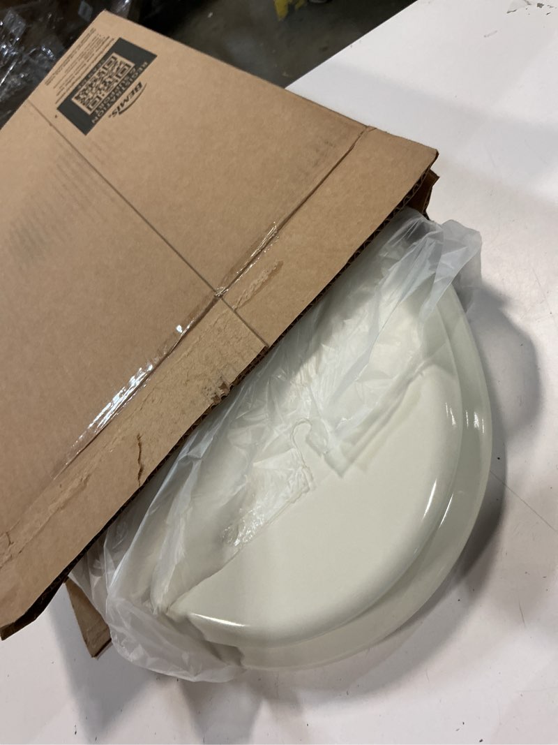 Condition photo showing Good Condition for mayfair cassel slow close toilet seat, easy clean, non slip premium wood seat, easy install, made in usa, elongated, biscuit seat elongated