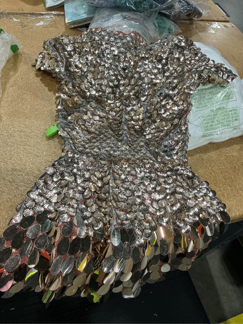 Condition photo showing Good Condition for women glitter sequin prom dress stage show wear celebrate birthday party dresses nightclub performance latin dance costumes one size champagne
