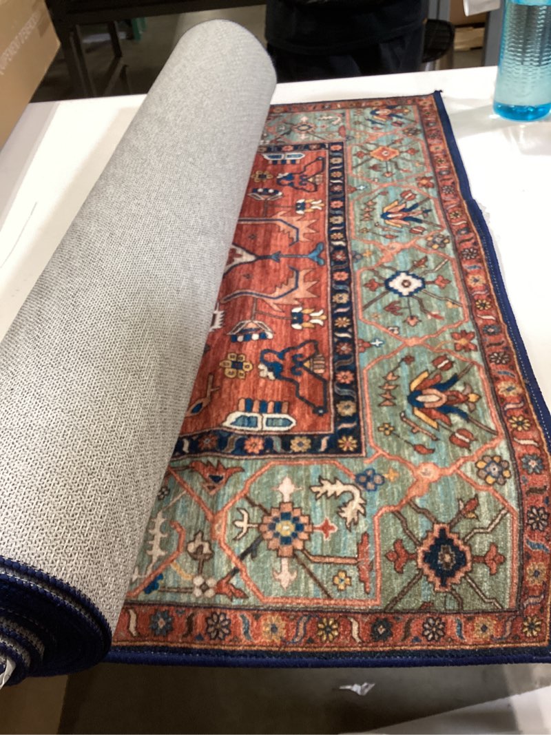 Condition photo showing Good Condition for similar to keen home design 30\"x84\" rug - machine washable runner rug with non-slip backing, ideal for hallway, entryway, kitchen, laundry room - vintage, easy clean, durable, low pile rug - (2'6\" x 7') 2'6\" x 7' (runner) grey/multi