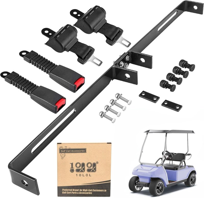Universal Golf Cart Seat Belts & Bracket Kit – 2PCS Retractable Belts For EZGO, Yamaha, Club Car