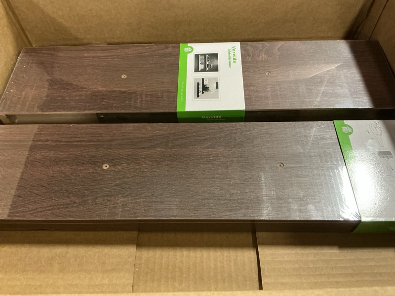 Condition photo showing Good Condition for Vervida® Floating Shelves for Wall Bathroom Shelf Bedroom Kitchen Living Room Hanging Book Shelves Small Farmhouse Decor 17 inch Set of 2, Rustic Brown 17x6.8 Rustic Brown