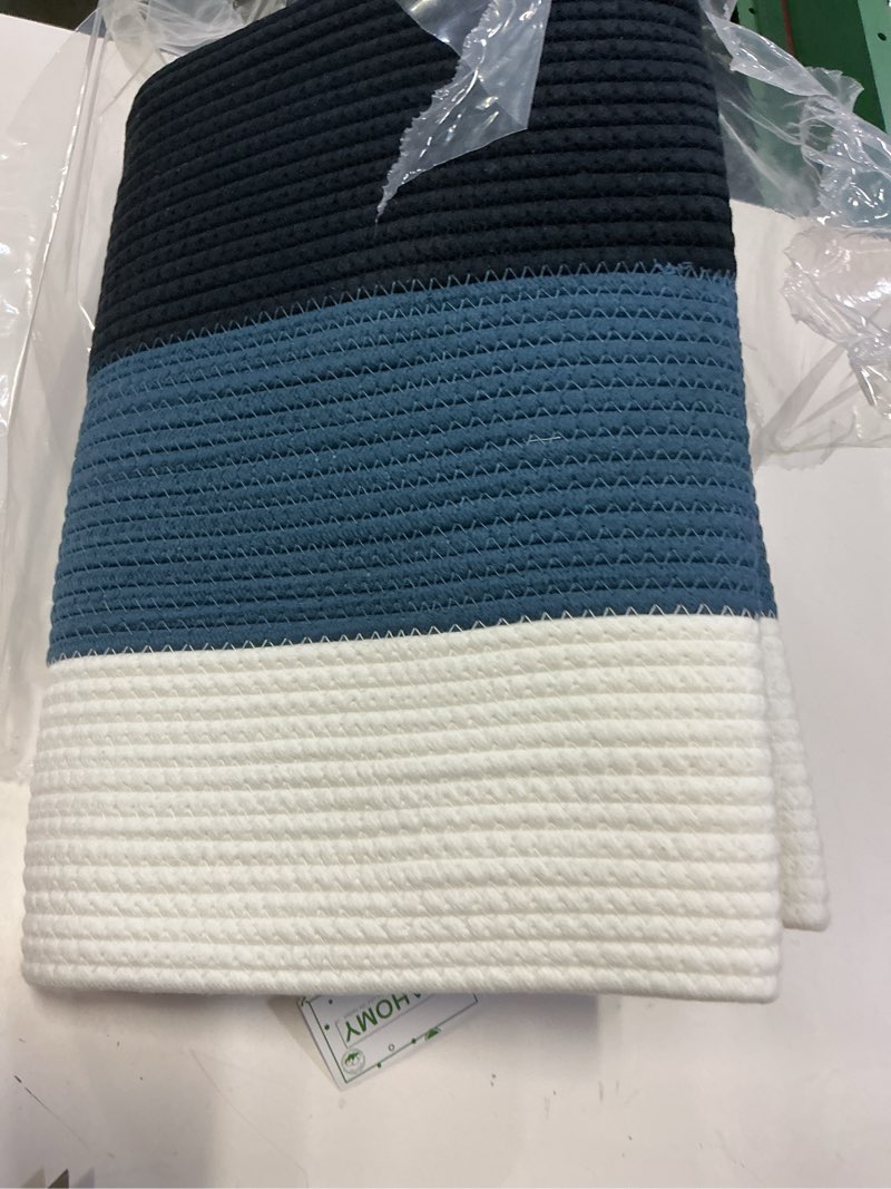 Condition photo showing Good Condition for oiahomy 108l super large blanket basket, 25”x16”x16” rectangle woven baskets for storage, cotton rope basket for living room, toy storage with handle - gradient blue