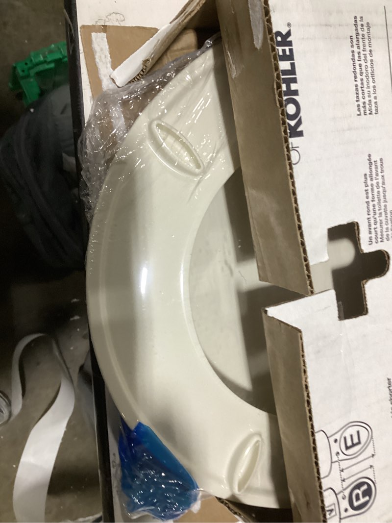 Condition photo showing New/Like New for kohler 20111-96 brevia, slow close toilet seat, round toilet seat, grip-tight bumpers quick-attach hardware, biscuit biscuit round quiet-close