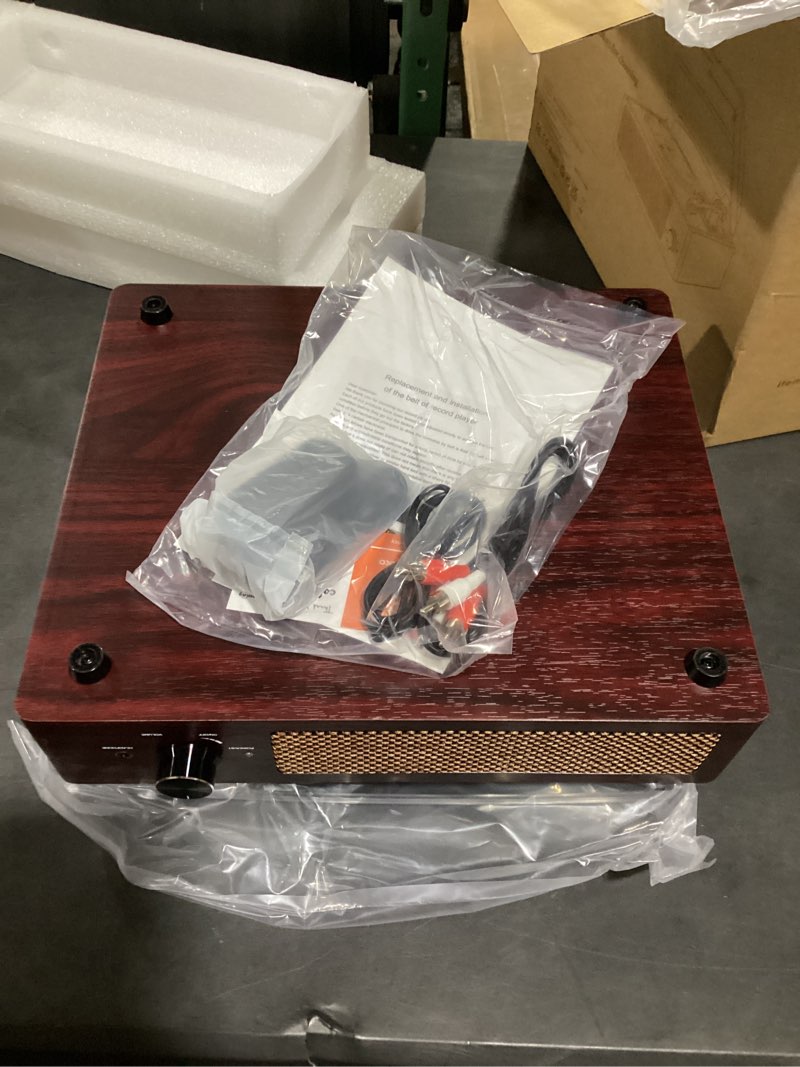 Condition photo showing New/Like New for Vinyl Record Player Turntable with Built-in Bluetooth Receiver & 2 Stereo Speakers, 3 Speed 3 Size Portable Retro Record Player for Entertainment and Home Decoration Brown