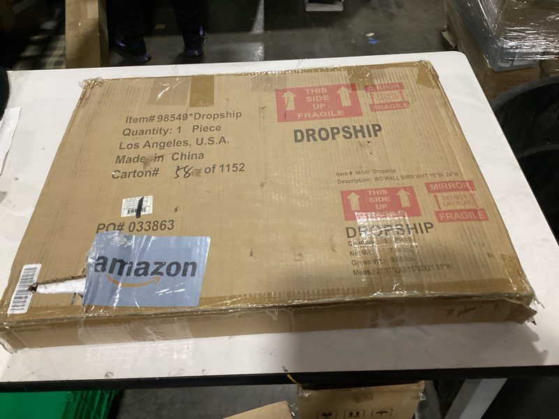 Condition photo showing As Is for Deco 79 Wooden Room Wall Mirror Entryway Mirror with Thin Frame, Wall Mounted Mirror 18" x 1" x 24",