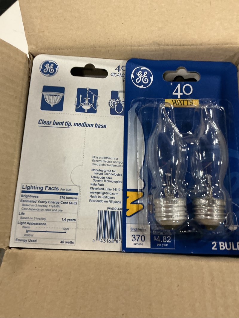 Condition photo showing New/Like New for (6 packs of 2 counts)  ge 40 watt fan chandelier bulb, 2 ct