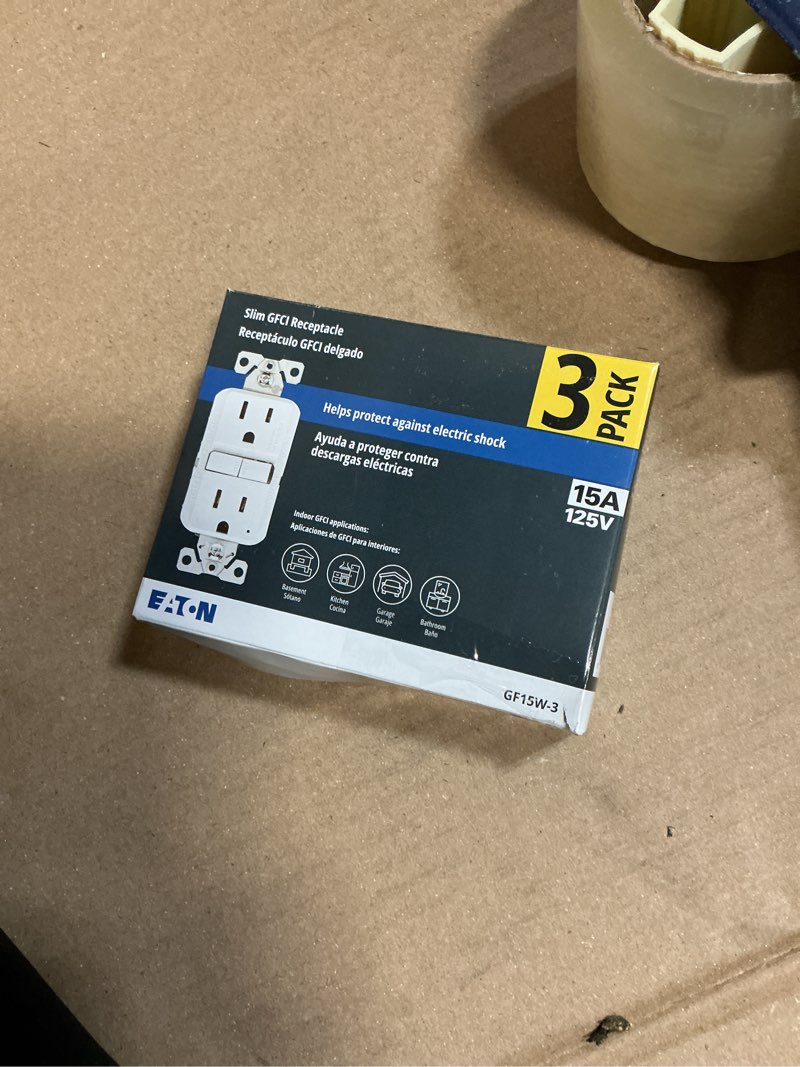 Condition photo showing Good Condition for eaton 15-amp 125-volt gfci residential decorator outlet, white (3-pack)
