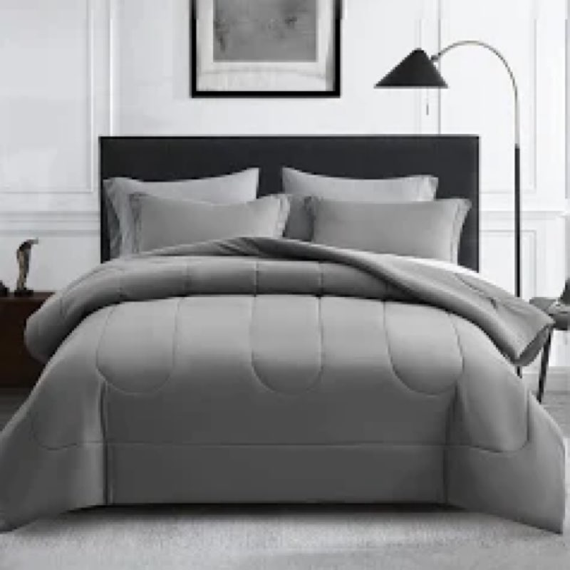 Maple&Stone Twin Comforter Set Grey, 5 Pieces Bed in a Bag - Down Alternative Bed Set with Comforter