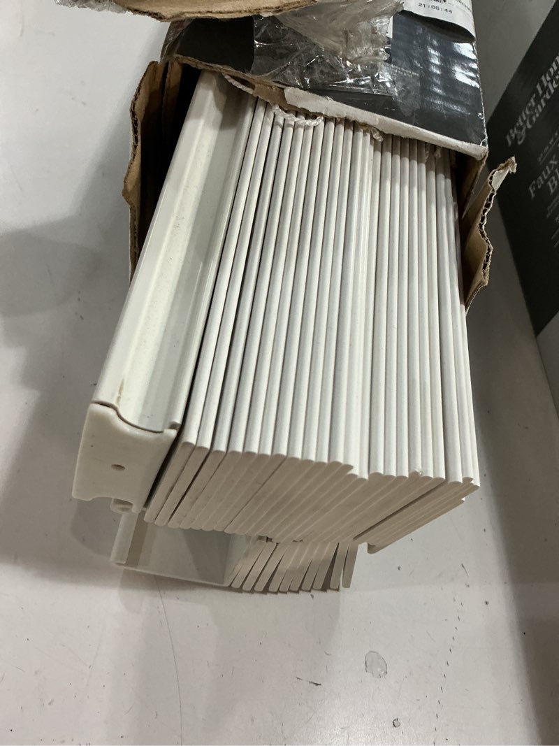 Condition photo showing As Is for better homes & gardens 2  cordless faux wood horizontal blinds  white  27x64