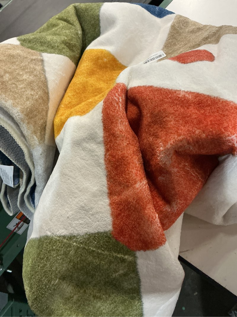 Condition photo showing As Is for jinchan macy kids rug for classroom 8ft radius corner washable area rug modern colorful quarter circle rug soft non-slip carpet for nursery playroom daycare reading nook living room circus on cream 8' x 8' (corner) diamond circus