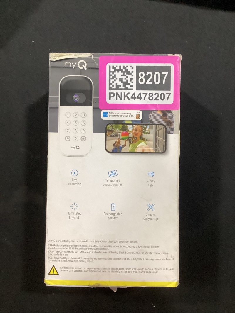 Condition photo showing New/Like New for myQ Smart Garage Door Video Keypad with Wide-Angle Camera,Customizable PIN Codes,and Smartphone Cont