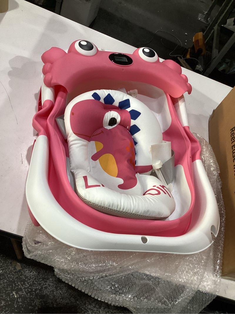 Condition photo showing Good Condition for collapsible baby bathtub for newborn, foldable baby bath tub with thermometer & soft floating cushion & drain hole, portable travel infant bath tubs for newborns to toddler 0-36 months girl, pink
