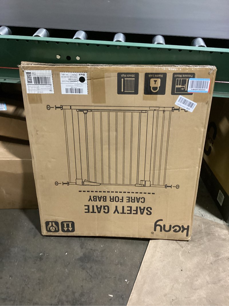 Condition photo showing New/Like New for keny 29.7"-46" baby gate for stairs, auto close dog gates for doorways, pressured mounted no drilling pet gate extra wide, one-hand opening dual lock stair gate, indoor kids necessities, black black 29.7-46"wide,30"tall