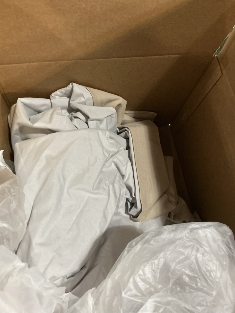 Condition photo showing As Is for greyish beige pinch pleated linen blackout curtains 96 inch length 2 panels for living room bedroom light blocking pinch pleat curtains with 100% blackout liner thermal insulated taupe burlywood 8ft burlywood birch 40"w x 96"l (pack of 2)