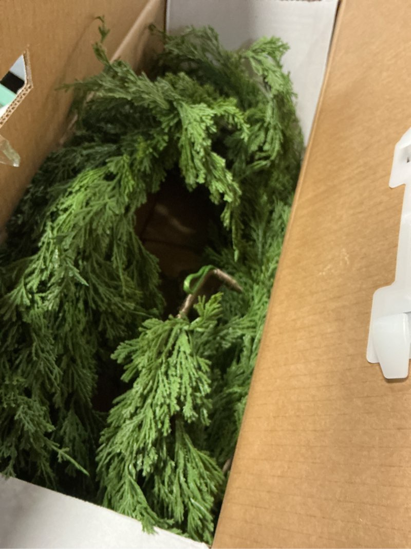 Condition photo showing Good Condition for MISSPIN 9ft Christmas Garland with LED Lights, Real Touch Norfolk Pine Garland, Green Artificial Greenery Garland for Table, Mantle, String Light, Wall, Indoor, Outdoor Christmas Decorations Norfolk Pine with Light 9FT