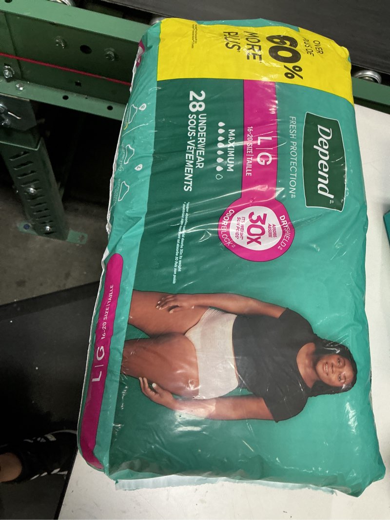 Condition photo showing New/Like New for Depend Fresh Protection Adult Diapers, Incontinence & Postpartum Bladder Leak Underwear for Women, Disposable, Maximum, Large, Blush, 28 Count, Packaging May Vary Large 28