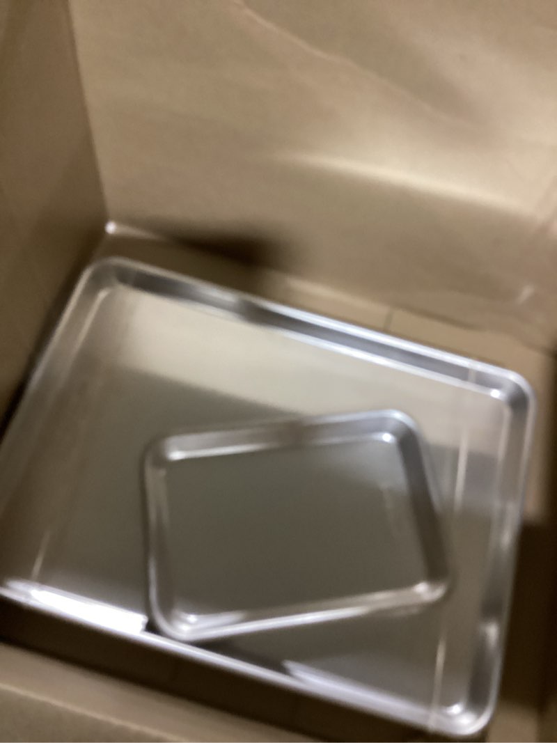 Condition photo showing New/Like New for Nordic Ware Naturals Half Sheet Set - USA Made Aluminum Commercial Quality Sheet Pan for Baking or Roasting, Encapsulated Galvanized Steel Rim Prevents Warping, 2pk Half + 1/8 Sheet