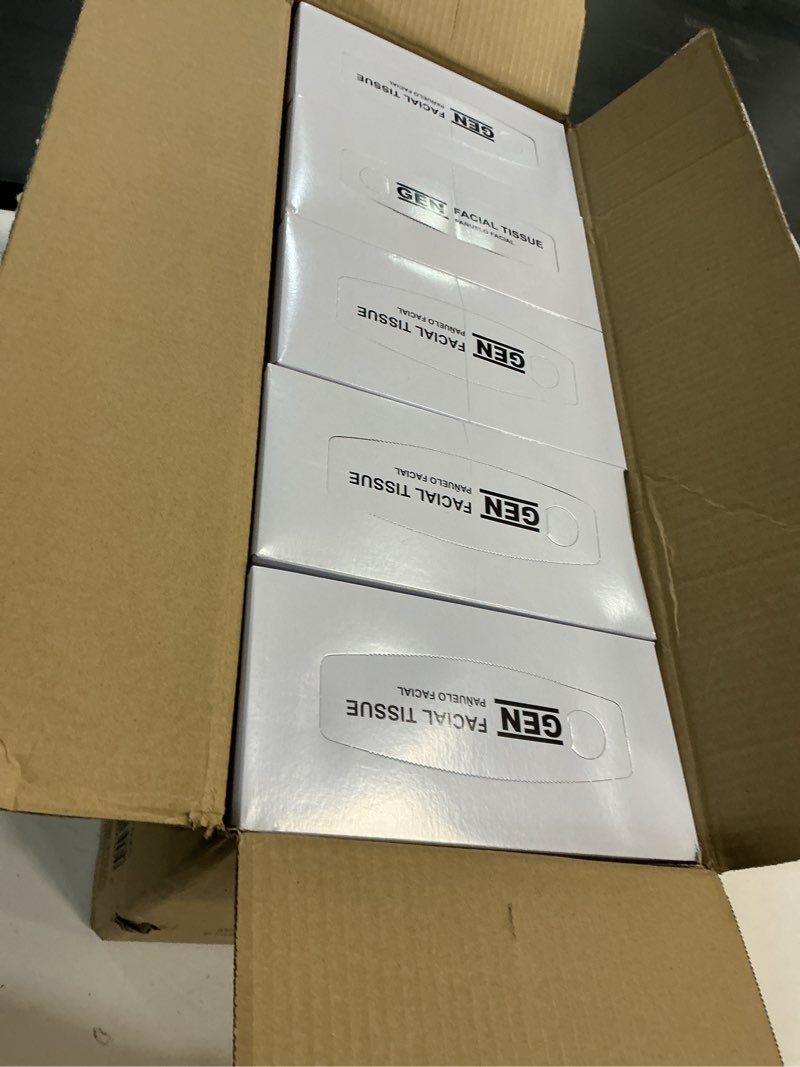 Condition photo showing New/Like New for bulk tissues, 30 flat boxes, 100 sheets/box, 3000 facial tissues total, 2-ply, soft, white, for office, business & home, commercial flat box tissues, hypoallergenic, unscented, packaging may vary
