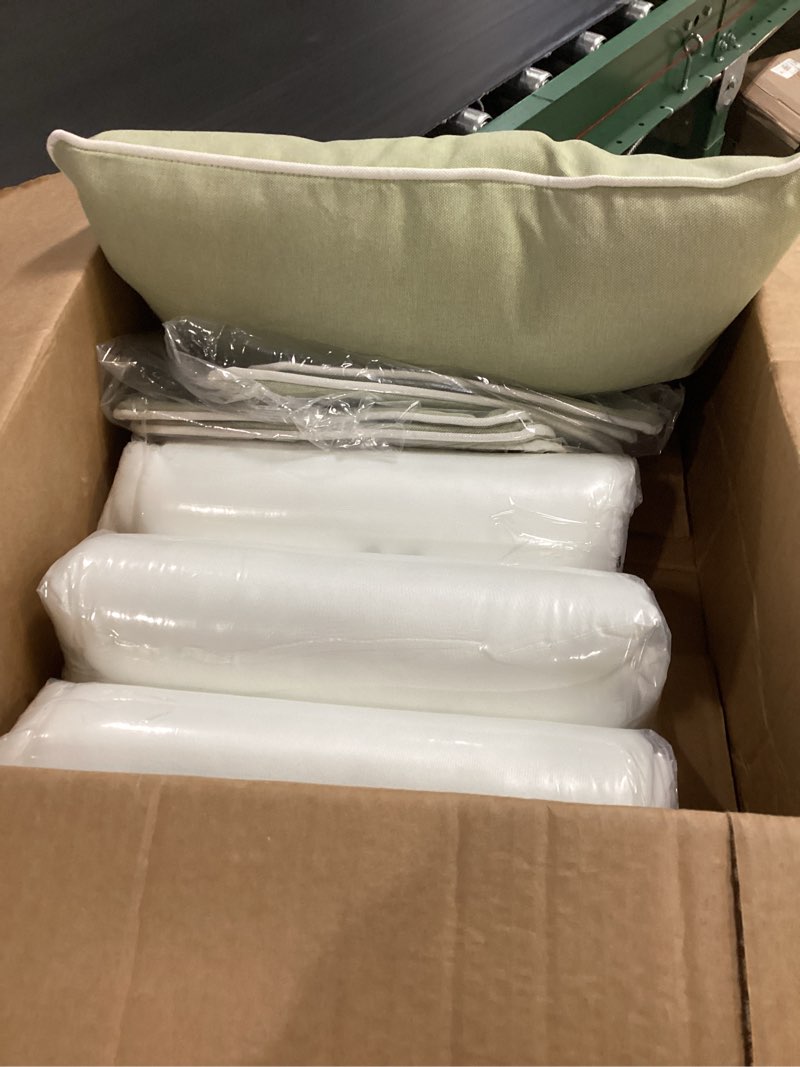 Condition photo showing Good Condition for unimatta decorative outdoor water repellent throw pillows with inserts, set of 4, 20" x12" pillows for patio, backyard, bed, couch, and patio furniture, seaweed green seaweed green 20"x12" (pack of 4)